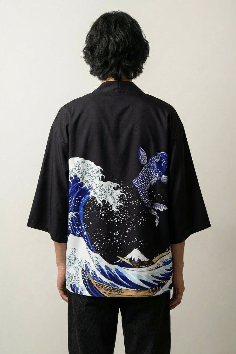 La Gran Ola de Kanagawa Kimono haori japonés llevado mannequin estilo streetwear Ropa Japonesa