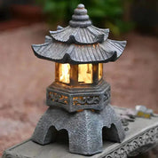 Farol japonés de jardín Midori pagoda multipiso tahōtō de piedra verde con LED Ropa Japonesa