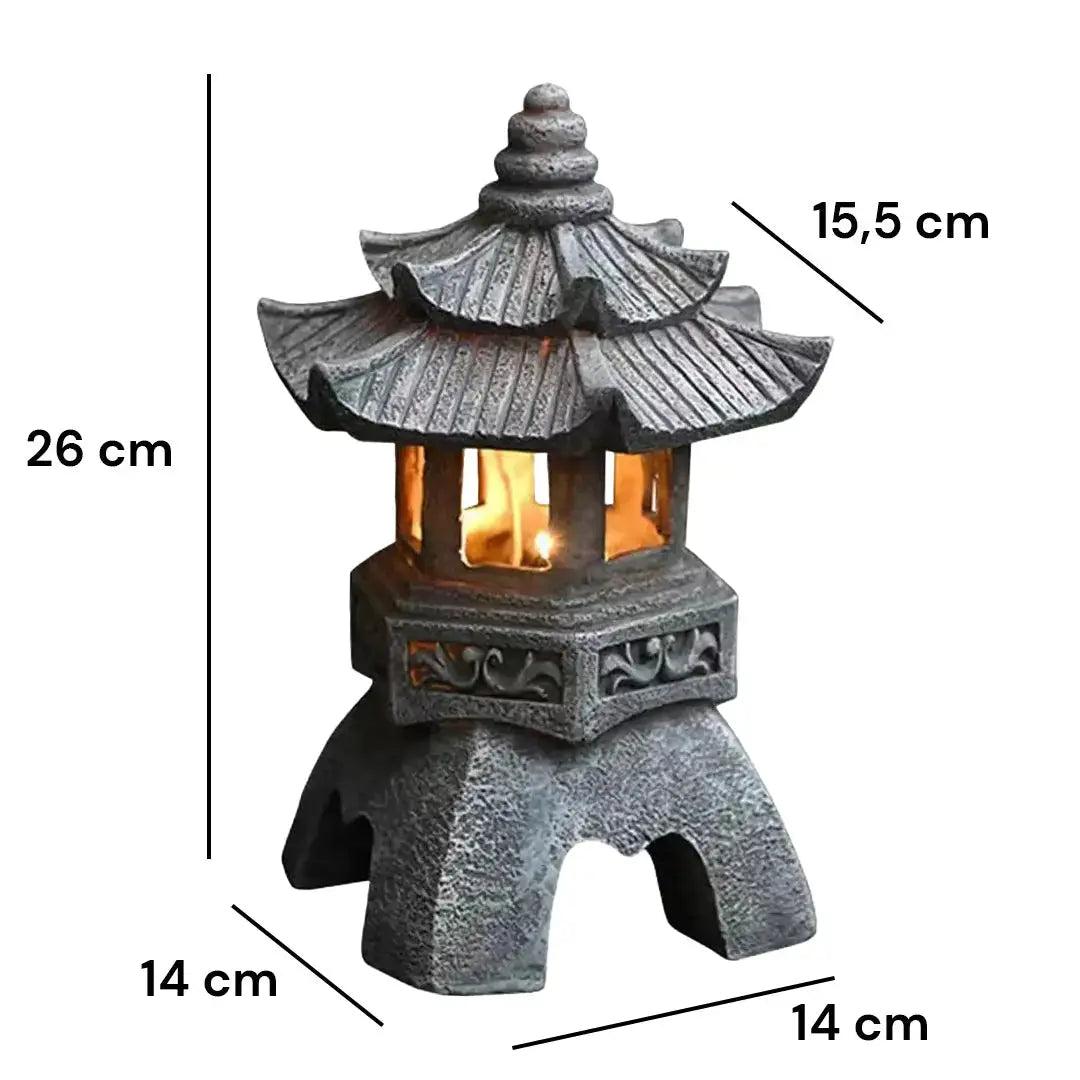 Farol japonés de jardín Midori pagoda multipiso tahōtō de piedra verde con LED Ropa Japonesa