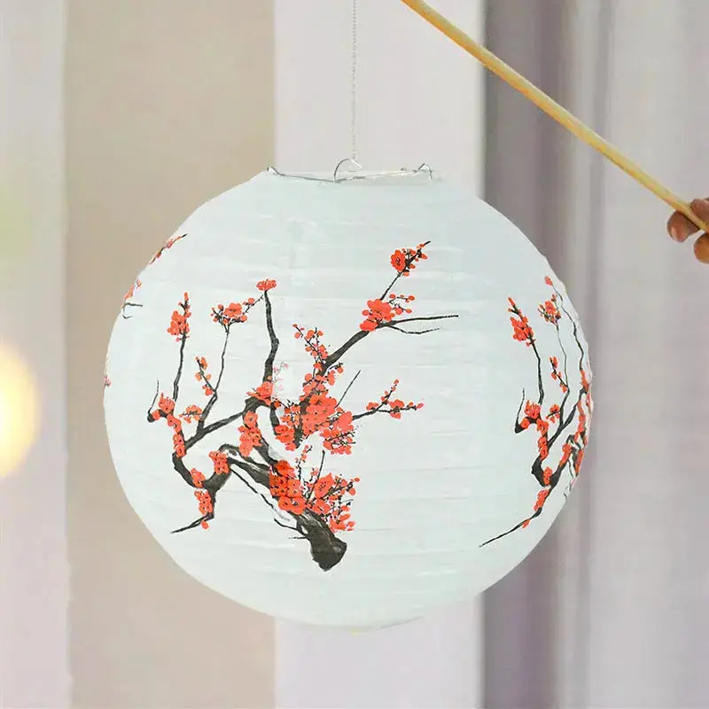 Linterna japonesa de papel Katori esférica pintada a mano al sumi-e con borla Ropa Japonesa
