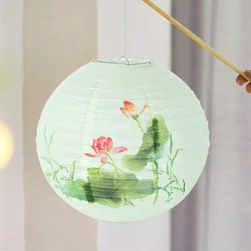 Linterna japonesa de papel Katori esférica pintada a mano al sumi-e con borla Ropa Japonesa