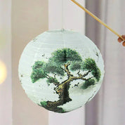 Linterna japonesa de papel Katori esférica pintada a mano al sumi-e con borla Ropa Japonesa