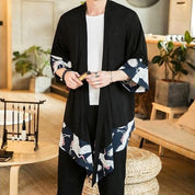 El cárdigan largo kimono con dobladillo de grullas japonesas