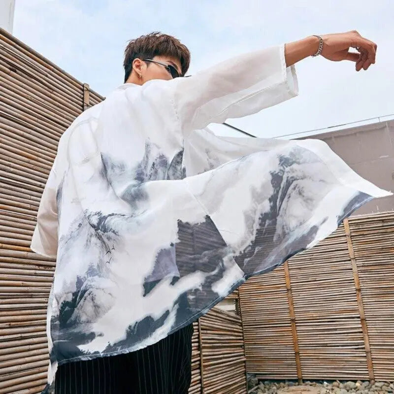 Chaqueta kimono larga blanca