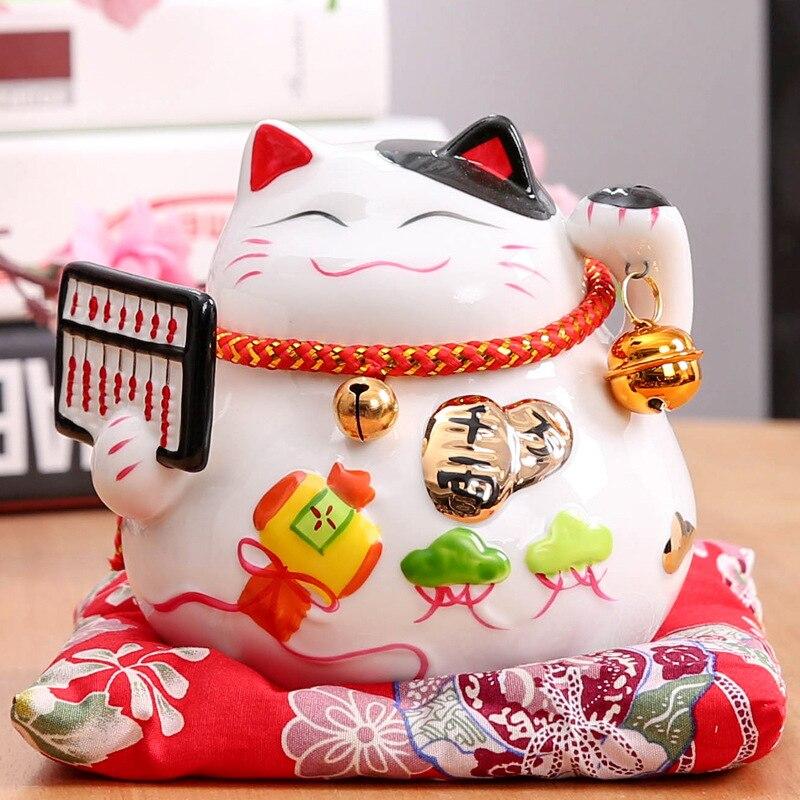 Hucha maneki-neko Blanco Lucky Boulier de suerte pura de porcelana pintada a mano Ropa Japonesa