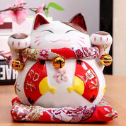 Hucha maneki-neko Suerte Doble Anillo con doble koban y cinta festiva de porcelana pintada a mano Ropa Japonesa
