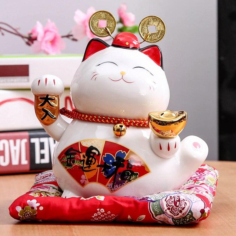 Hucha maneki-neko Gato Hiragana con cartel caligrafiado hiragana de porcelana pintada a mano Ropa Japonesa