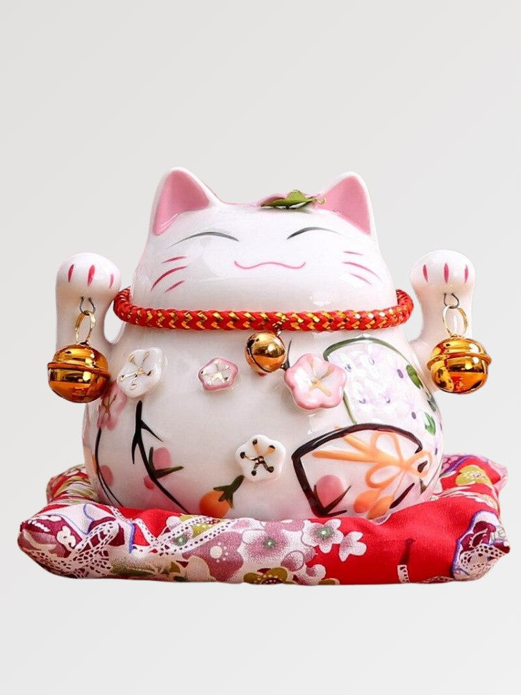 Hucha maneki-neko Campanillas con campanillas suzu multiplicadas de porcelana pintada a mano Ropa Japonesa