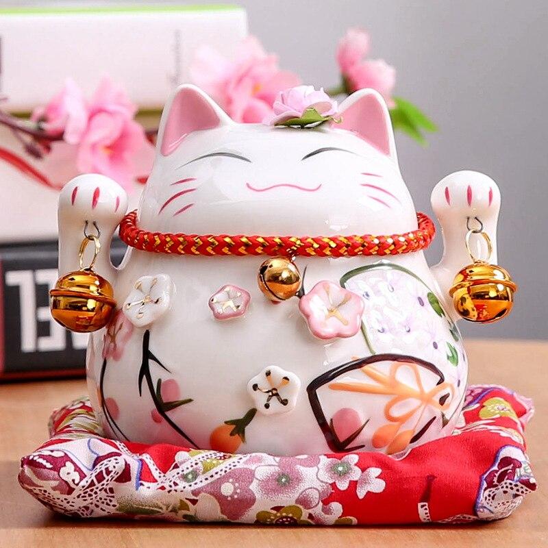 Hucha maneki-neko Campanillas con campanillas suzu multiplicadas de porcelana pintada a mano Ropa Japonesa