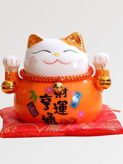 Hucha maneki-neko Naranja Oito con caligrafía dorada de flujo de dinero de porcelana pintada a mano Ropa Japonesa