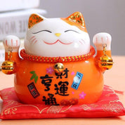 Hucha maneki-neko Naranja Oito con caligrafía dorada de flujo de dinero de porcelana pintada a mano Ropa Japonesa