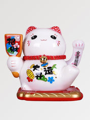 Hucha maneki-neko Paz y Amor con mazo de oro y koban de porcelana pintada a mano Ropa Japonesa