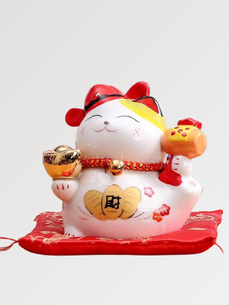 Hucha maneki-neko Porcelana blanca con kanji 福 de felicidad pintada a mano Ropa Japonesa