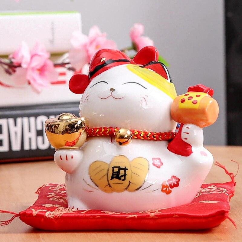 Hucha maneki-neko Porcelana blanca con kanji 福 de felicidad pintada a mano Ropa Japonesa