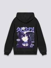 Sudadera manga shōjo retrato negro estampado japonés oversize