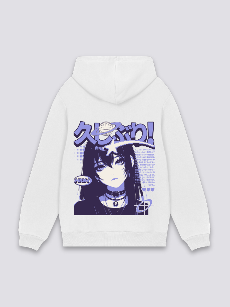 Sudadera manga shōjo retrato estampado japonés oversize