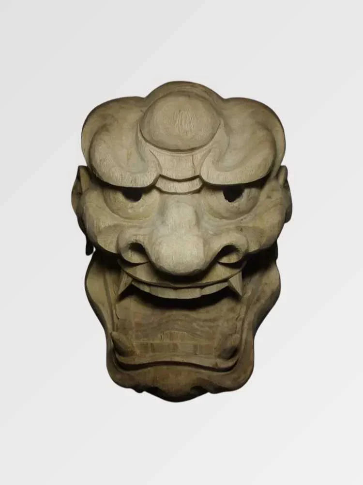 Máscara de estilo japonés Hanshu shishi león guardián en imitación madera esculpida Ropa Japonesa