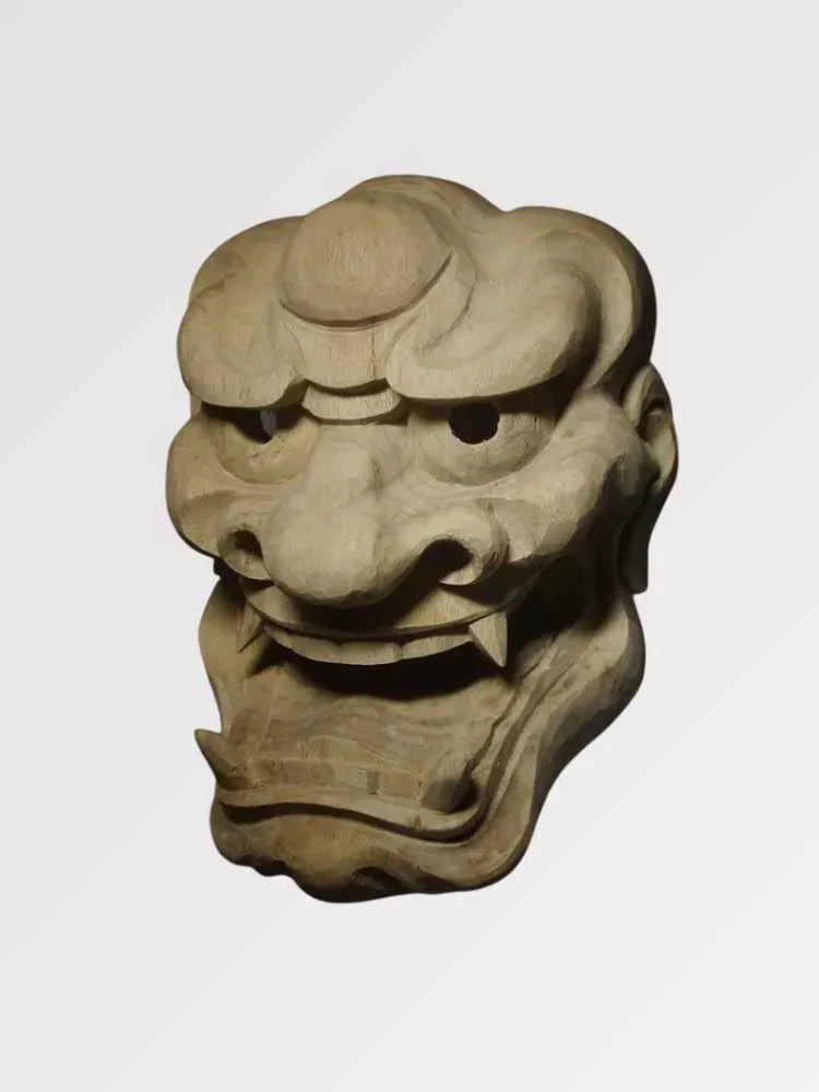 Máscara de estilo japonés Hanshu shishi león guardián en imitación madera esculpida Ropa Japonesa