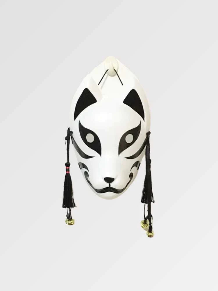 Máscara de gato japonesa Hoshi kitsune sumi-e monocromo negro y blanco en resina Ropa Japonesa