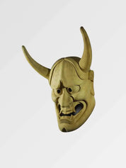 Máscara del diablo japonés Oni hannya nō en imitación madera clara hinoki esculpida Ropa Japonesa