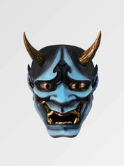 Máscara japonesa Hannya verde demonia del teatro nō con cuernos y colmillos dorados en resina Ropa Japonesa