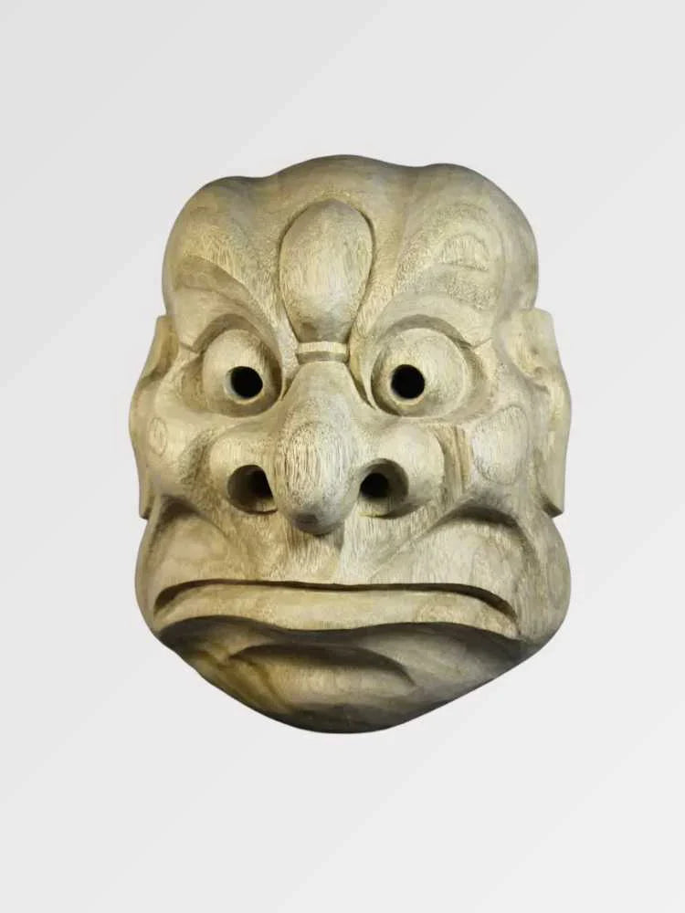 Máscara teatral japonesa Okinawa karasu-tengu nō en imitación madera con pico de cuervo Ropa Japonesa