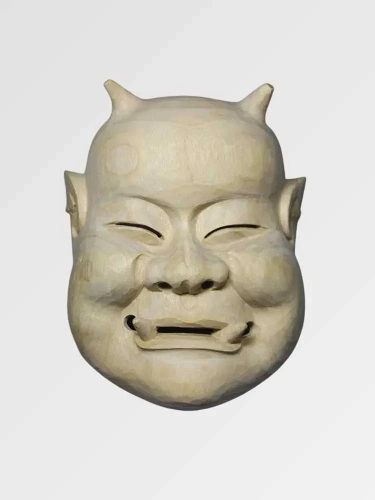 Máscara tradicional japonesa Shiata nō Beshimi en imitación madera hinoki esculpida Ropa Japonesa