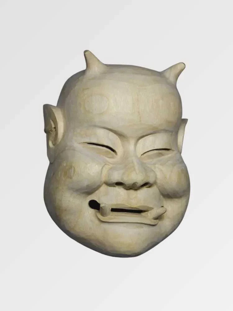 Máscara tradicional japonesa Shiata nō Beshimi en imitación madera hinoki esculpida Ropa Japonesa