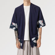 Cárdigan kimono de hombre con diseño de grulla japonesa
