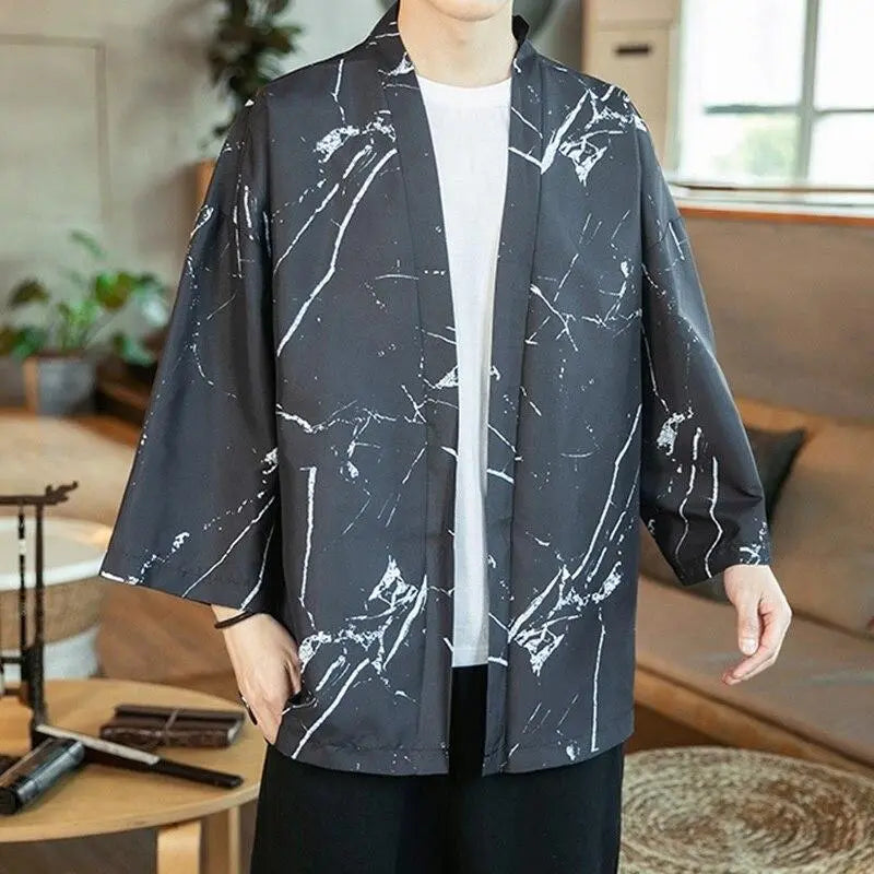 Kimono de hombre con estampado de manchas de pintura