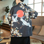 Kimono japonés de verano para hombre con sakura y grullas
