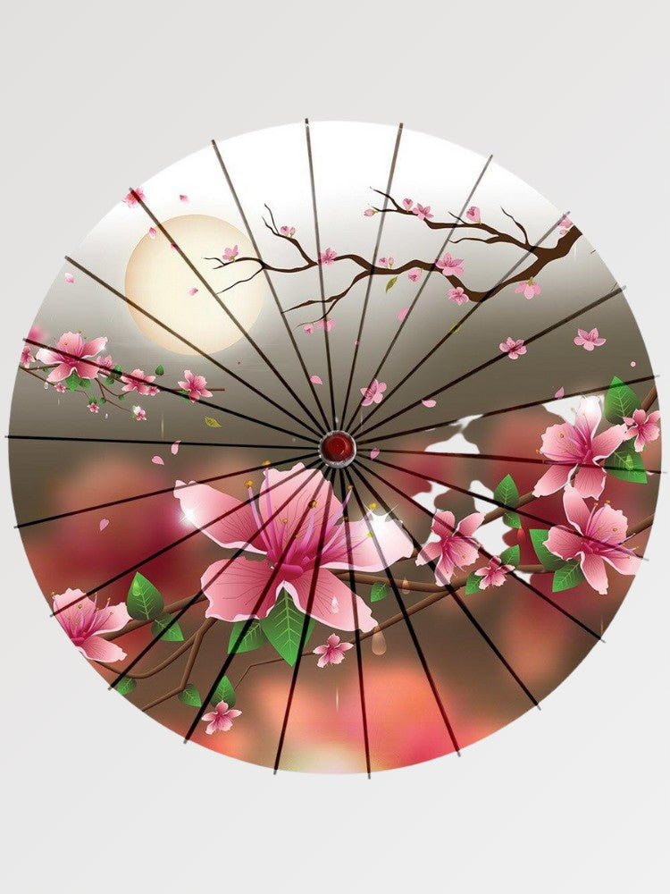 Mini paraguas japonés wagasa Chisana con motivo luna y ciruelo rosa en papel washi Ropa Japonesa