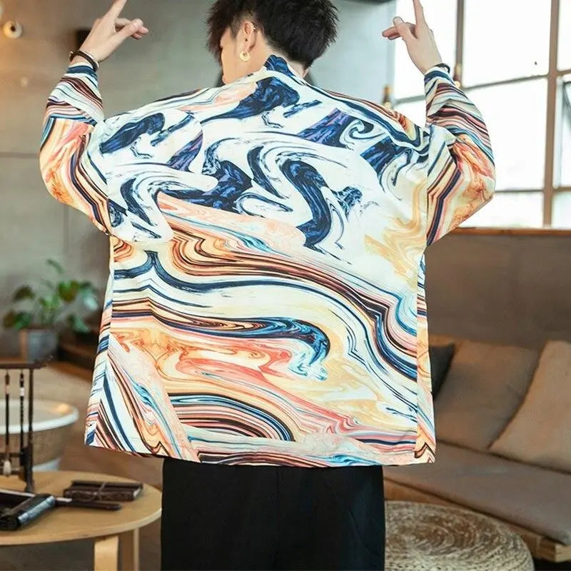 Chaqueta kimono para hombre de estilo moderno y colorido estampado abstracto