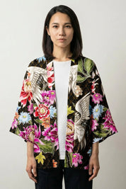 Haori Sakaide grullas y flores chaqueta kimono japonesa llevada estilo streetwear Ropa Japonesa