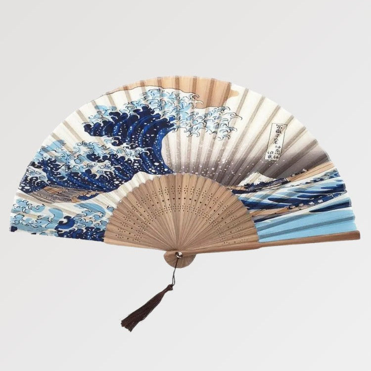 Abanico japonés sensu plegable con la Gran Ola de Kanagawa de Hokusai Ropa Japonesa