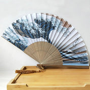 Abanico japonés sensu plegable con la Gran Ola de Kanagawa de Hokusai Ropa Japonesa