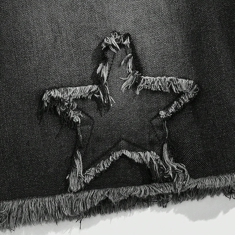Pantalones cortos vaqueros con estampado de estrellas pantalón corto vaquero streetwear japonés Ropa Japonesa