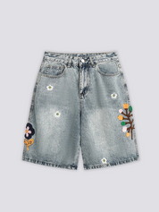 Pantalones cortos vaqueros bordados pantalón corto vaquero streetwear japonés Ropa Japonesa