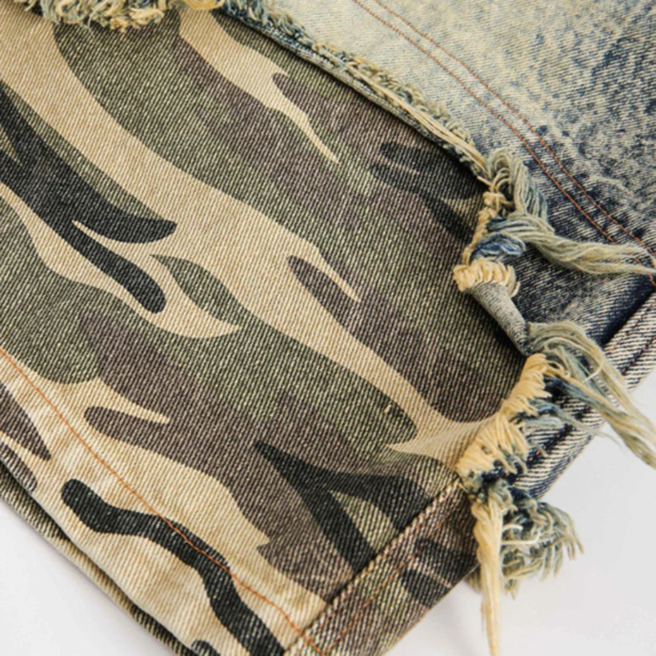 Pantalones cortos vaqueros de camuflaje pantalón corto vaquero streetwear japonés Ropa Japonesa