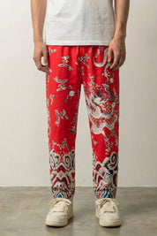 Pantalón Dragón Japonés 'Ryūjin' Rojo pantalón japonés streetwear Ropa Japonesa