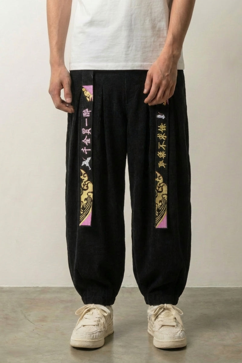 Pantalón Pana Japonés 'Takumi' Negro pantalón japonés streetwear Ropa Japonesa
