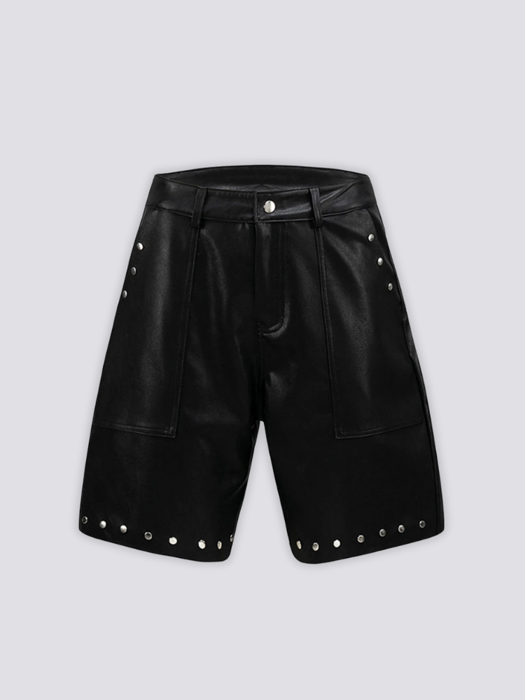 Pantalones cortos de cuero negro pantalón corto vaquero streetwear japonés Ropa Japonesa