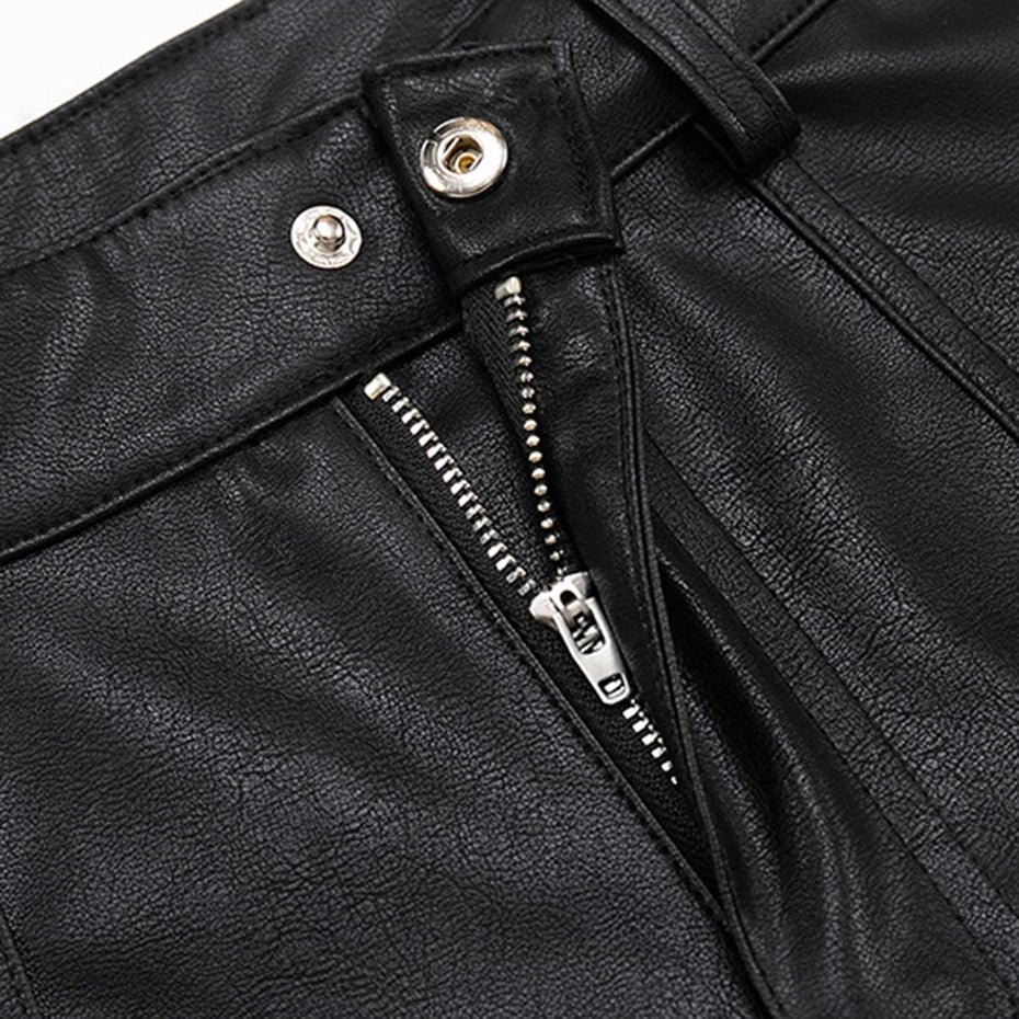 Pantalones cortos de cuero negro pantalón corto vaquero streetwear japonés Ropa Japonesa