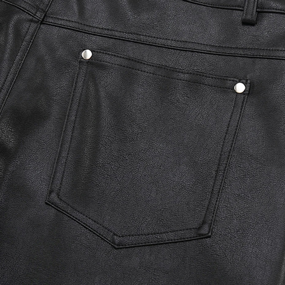 Pantalones cortos de cuero negro pantalón corto vaquero streetwear japonés Ropa Japonesa