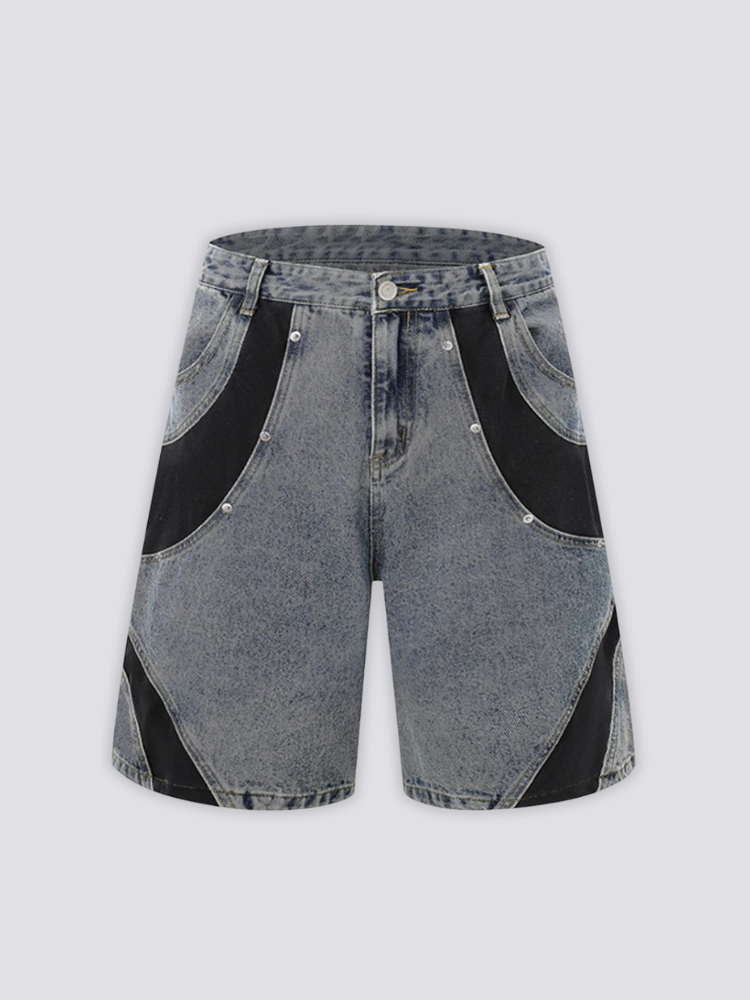 Pantalones cortos vaqueros bicolor pantalón corto vaquero streetwear japonés Ropa Japonesa