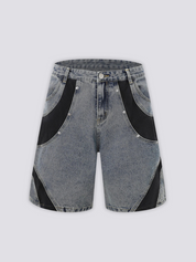 Pantalones cortos vaqueros bicolor pantalón corto vaquero streetwear japonés Ropa Japonesa