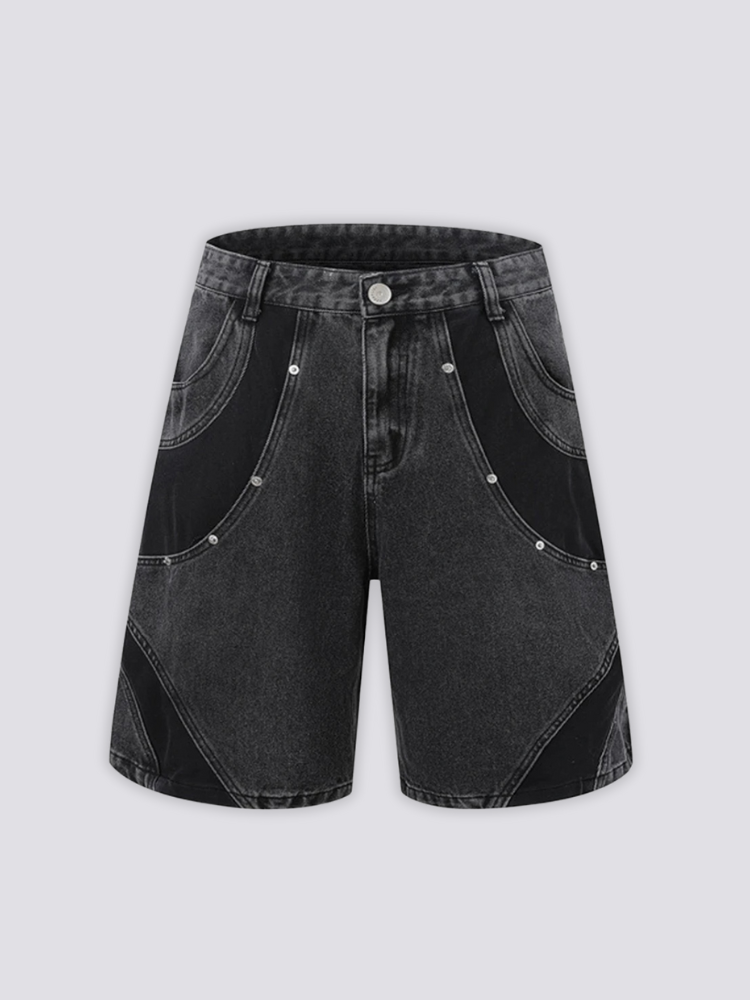 Pantalones cortos vaqueros bicolor pantalón corto vaquero streetwear japonés Ropa Japonesa
