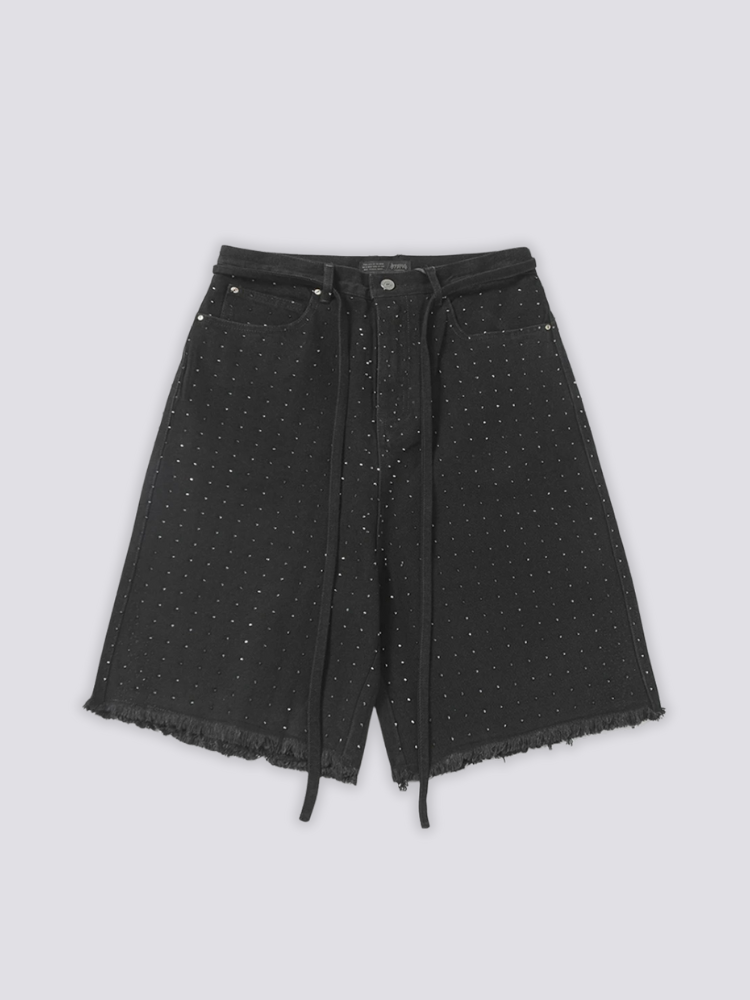 Pantalones cortos vaqueros con strass pantalón corto vaquero streetwear japonés Ropa Japonesa