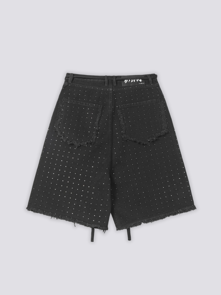 Pantalones cortos vaqueros con strass pantalón corto vaquero streetwear japonés Ropa Japonesa