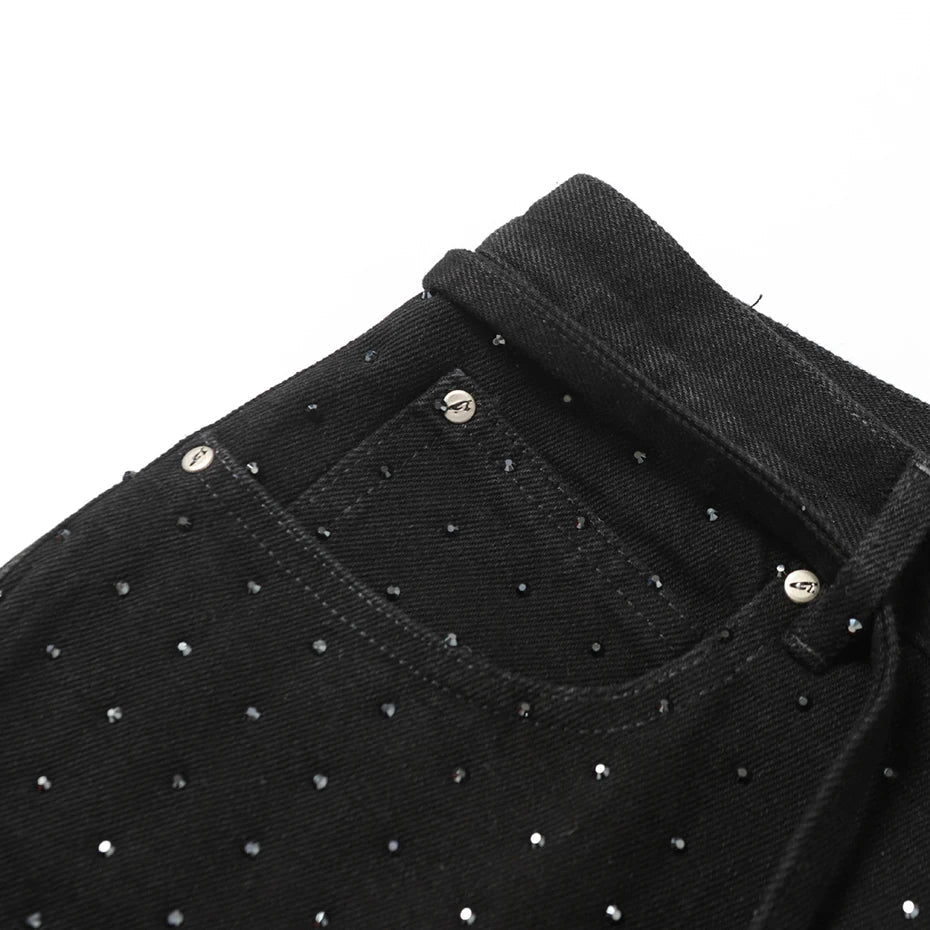 Pantalones cortos vaqueros con strass pantalón corto vaquero streetwear japonés Ropa Japonesa